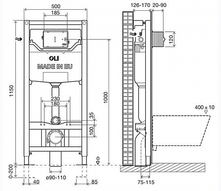 Инсталляция OLI 120 PLUS (0500*1150*0126), Hydroboost, OLI, 878846