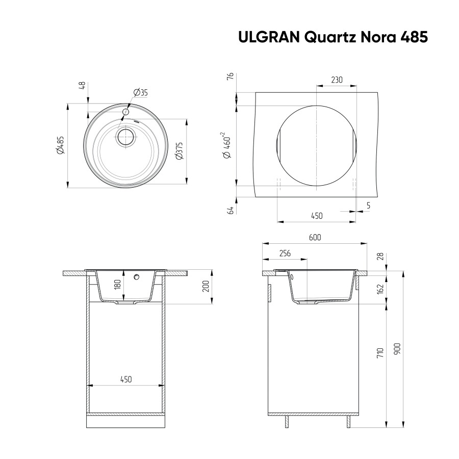 Мойка кухонная Ulgran Quartz Nora 485-08 космос