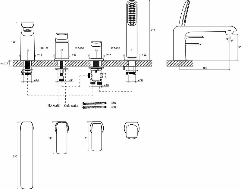 Ravak Flat FL 026.00 Смеситель на борт ванны хром X070120