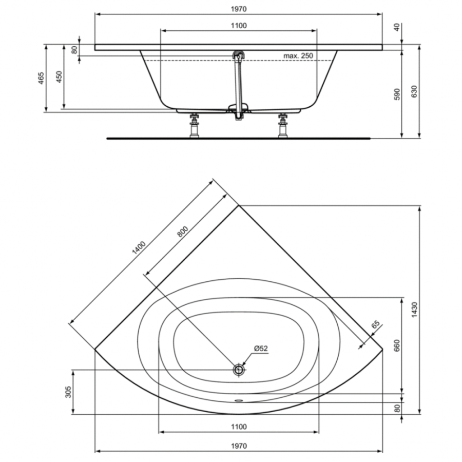 Ideal Standard Hotline ванна акриловая угловая 140х140 K275101