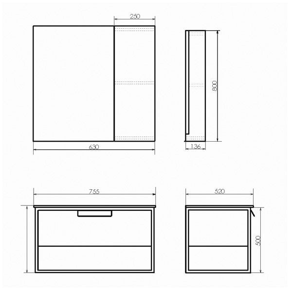 Тумба-умывальник Comforty Бонн-75 дуб темный с раковиной COMFORTY 75E черная матовая 00-00001936CF