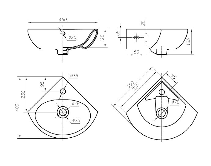 Ifo Frisk RS020350000 раковина угловая 35 см