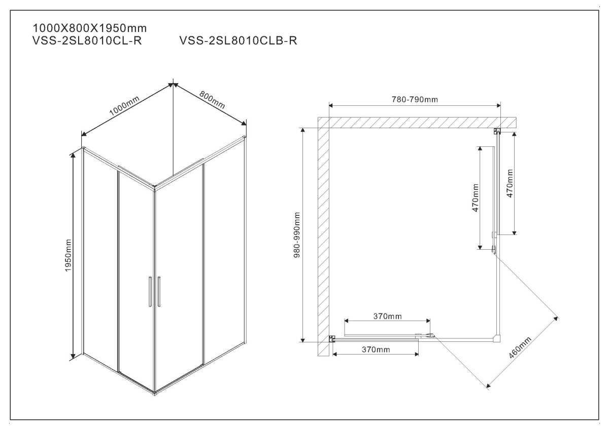 Vincea Slim душевой уголок VSS-2SL8010CLB-R 100х80 черный, стекло прозрачное