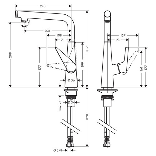 Hansgrohe Talis S Кухонный смеситель 300 1jet сталь 72820800