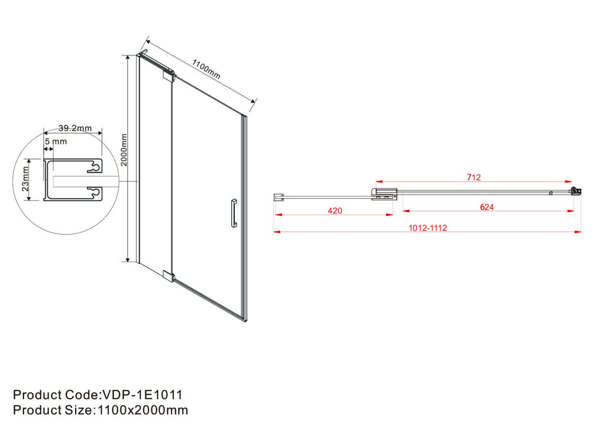 Vincea Extra душевая дверь VDP-1E1011CLB профиль черный, прозрачное