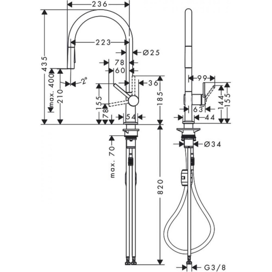 Hansgrohe Talis M54 Смеситель для кухни 210 с вытяжным изливом 1jet хром 72800000