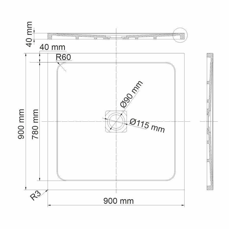 WasserKRAFT Dinkel 58T03 душевой поддон из искусственного камня 90*90*4