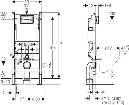 Geberit Basic Up100 инсталляция для унитаза 111.153.00.1 с черной кнопкой Delta 51