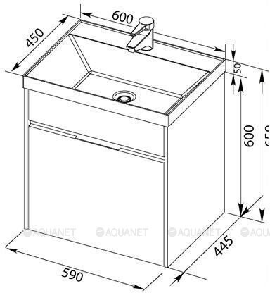 Aquanet Латина 60 тумба с умывальником 00212937 подвесная черная