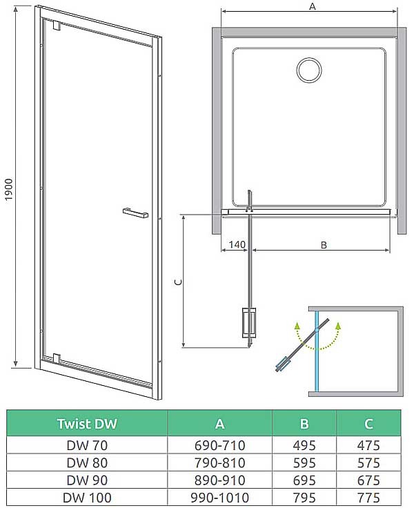 Radaway Twist DWJ 90 382002-01 Душевые двери 90*190