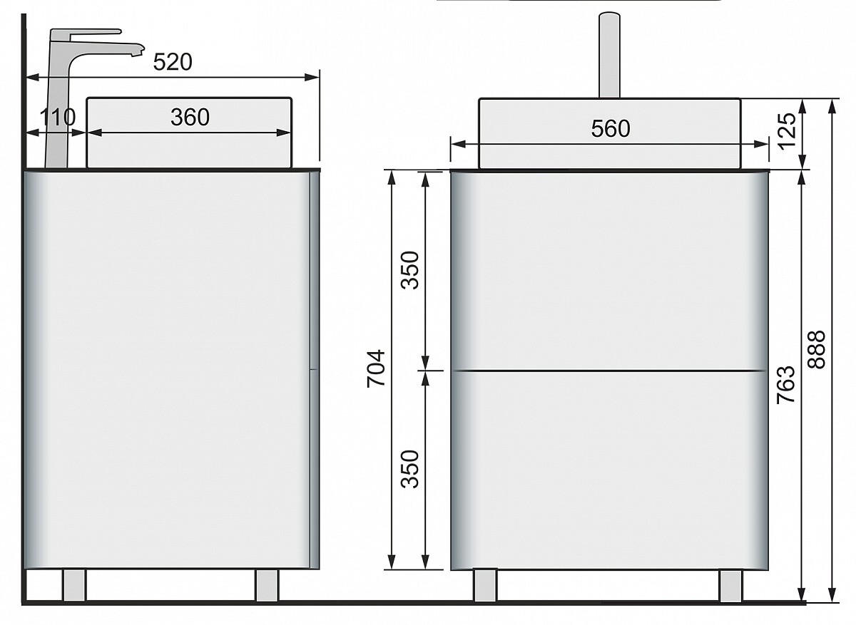 Raval Pure 56 тумба Pur.01.56/N/W с раковиной 805-7050H напольная