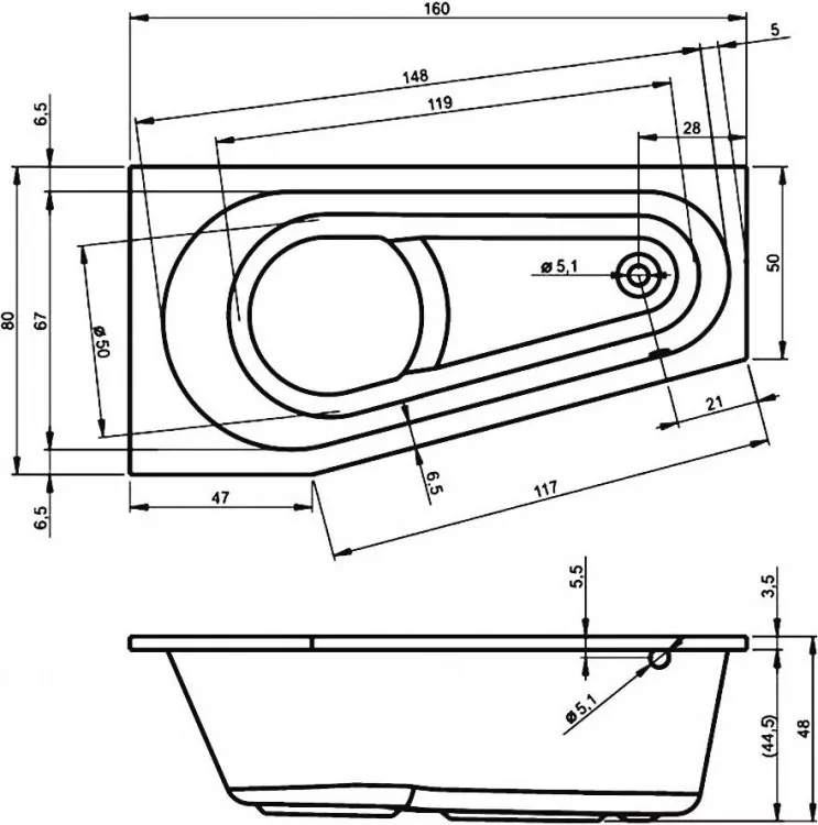 Riho Delta ванна акриловая 160х80 R BB8200500000000