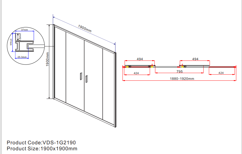 Vincea Garda душевая дверь VDS-1G2190CH профиль хром, рифленое