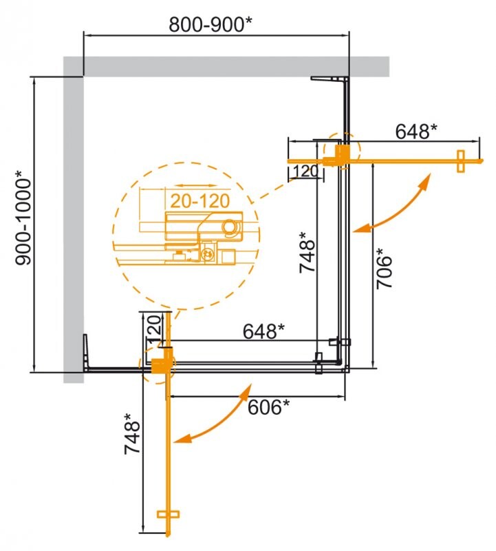 Душевой уголок CEZARES SLIDER-AH-2-80/90-90/100-BR-GM