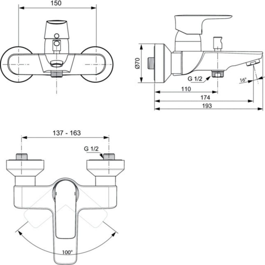 Ideal Standard Connect Air смеситель для ванны A7033A2