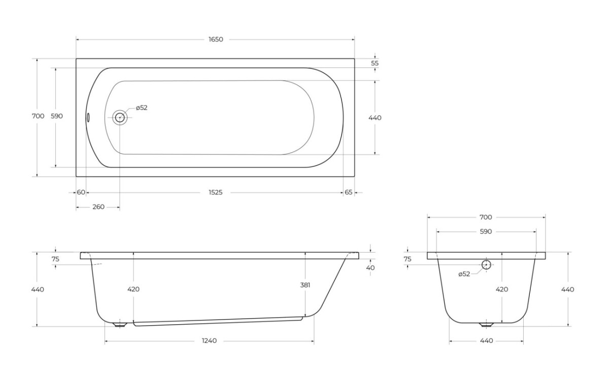 Cezares ECO-165-70-41-W37 Ванна акриловая 165x70 см