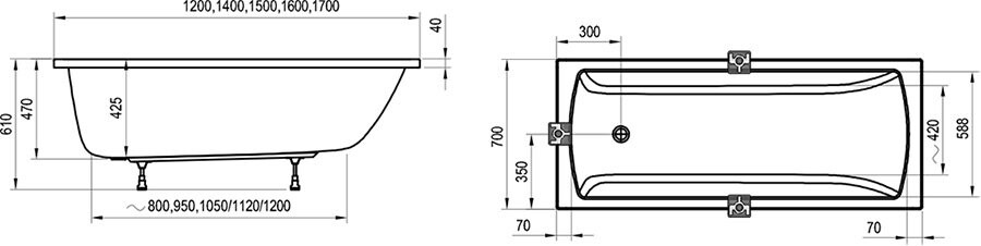 Ravak Classic 2 160*70 ванна акриловая прямоугольная CC41000000