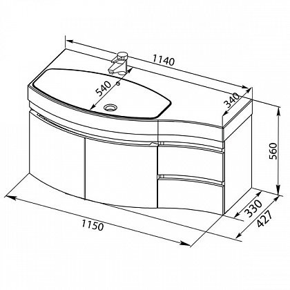 Aquanet Опера 115 тумба с раковиной 00212990 подвесная, левая