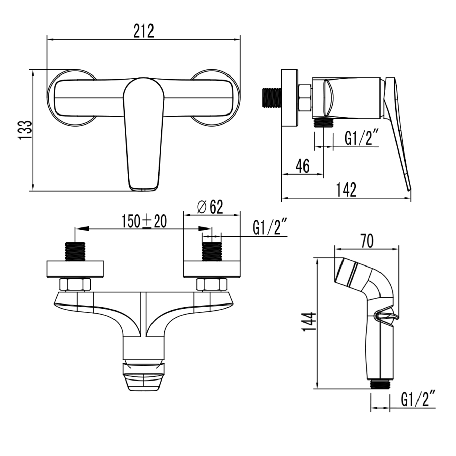 Lemark Bronx смеситель с гигиеническим душем LM3718BL