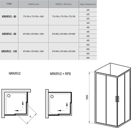 Ravak Rapier NRKRV2-80 душевое ограждение 80*80*195 WT