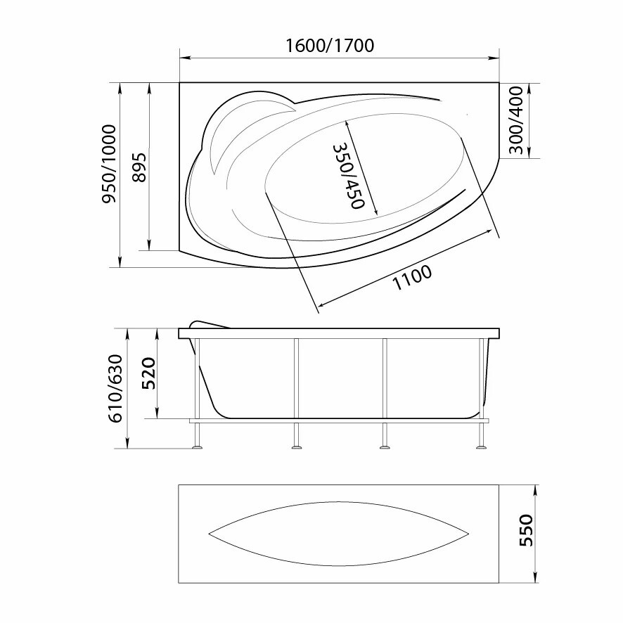 Marka One Julianna 160х95 L ванна угловая, асимметричная 01дж1695л