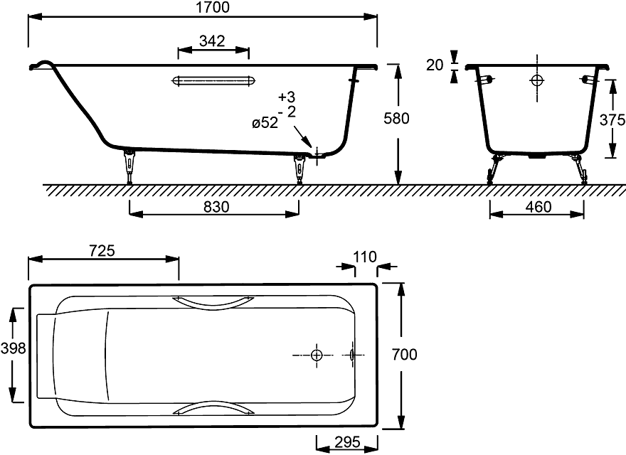 Jacob Delafon Parallel 170*70 ванна чугунная прямоугольная E2948-00