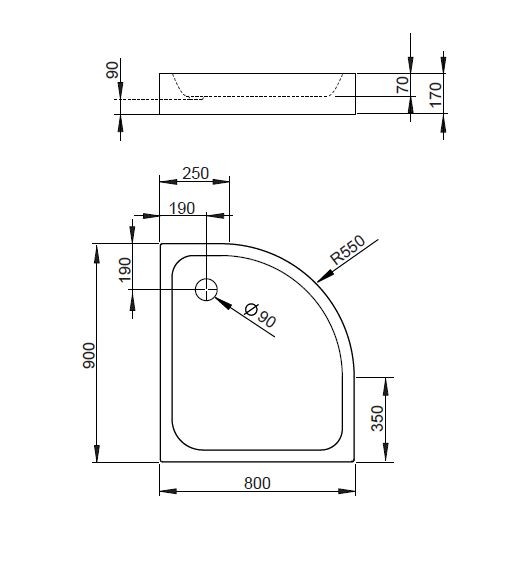 Radaway Siros E 90*80*17 R душевой поддон SBE8917-1R