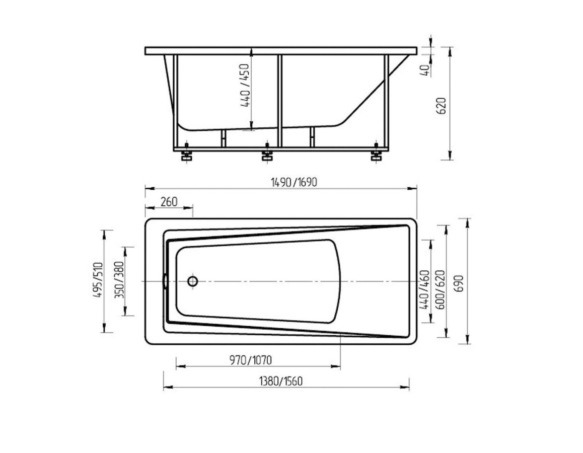 Акватек Либра ванна гидромассажная прямоугольная стандартные форсунки 170х70 см