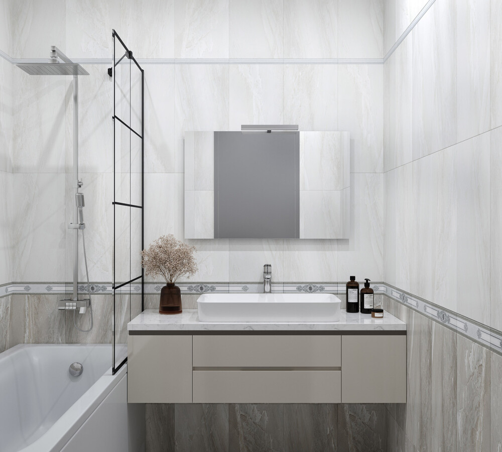 Плитка настенная 351 Eurotile Eclipse Grey Бордюр Центр 7x30