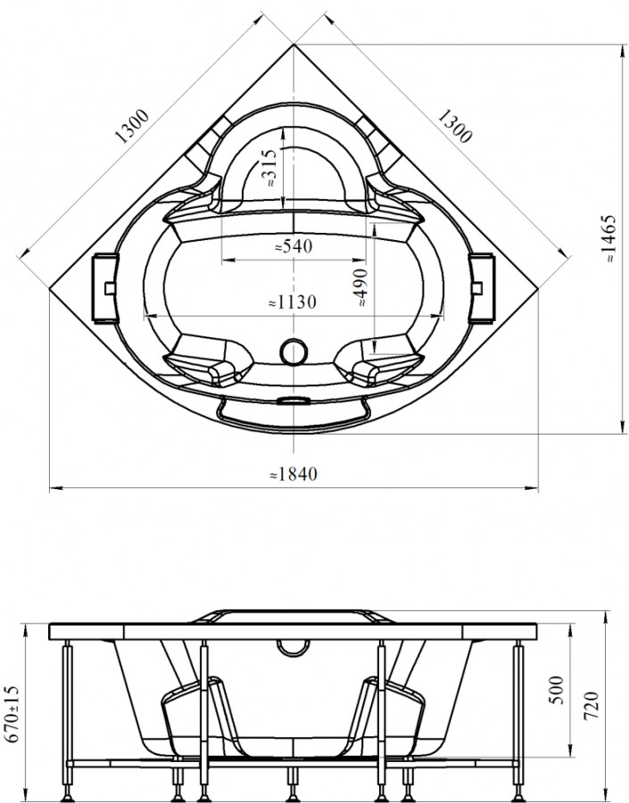 Radomir Сорренто 3 Комфорт White 130x130 см ванна акриловая угловая с гидромассажем белая