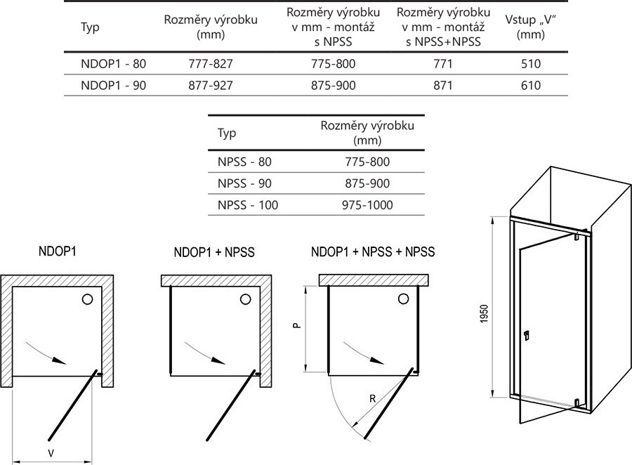 Ravak Nexty Душевые двери одноэлементные NDOP1-80 черный+транспарент 03O40300Z1