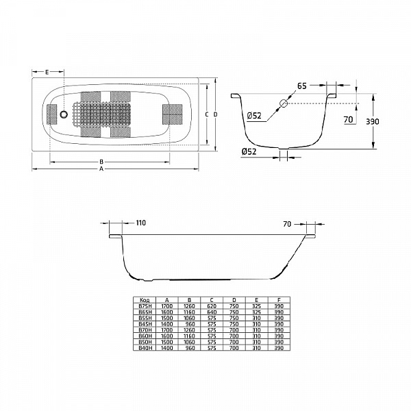 BLB Universal HG 170*75 ванна стальная уплотненная 3.5 мм с отверстиями для ручек