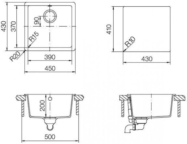 Schock Quadro 50 700509 кухонная мойка оникс 45x43 см