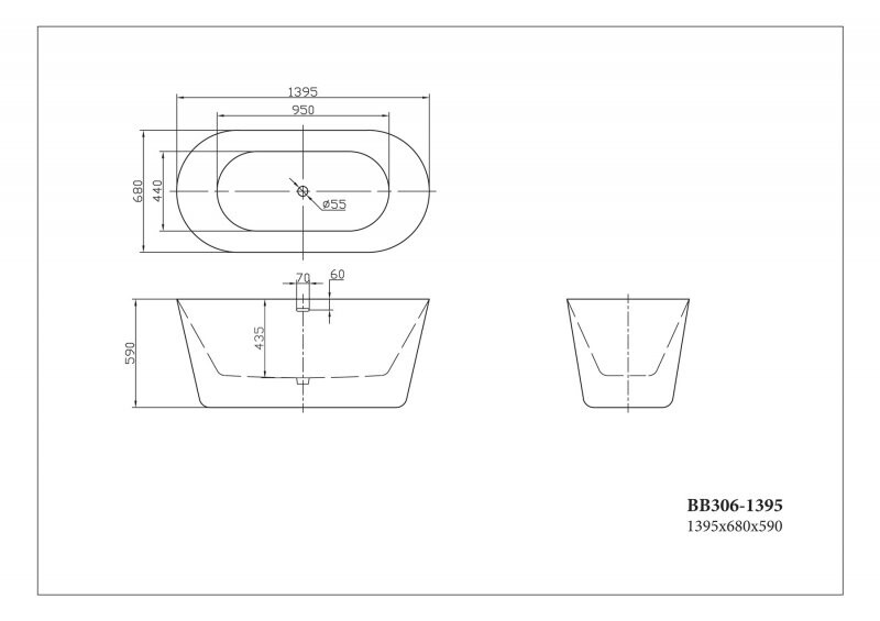 BelBagno ванна отдельностоящая овальная 139х68 BB306-1395