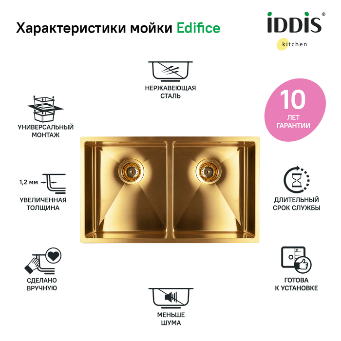 Iddis Edifice мойка универсального монтажа нерж. сталь 74х44 EDI75B2i77