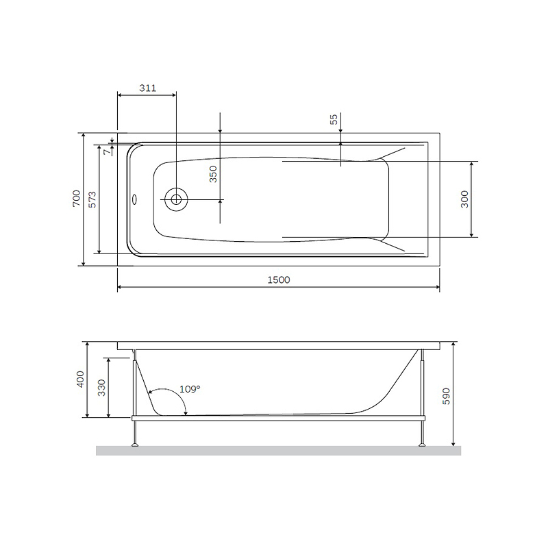 Am.Pm Gem ванна акриловая 150х70 см W90A-150-070B-A