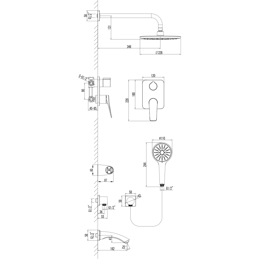 Lemark Bronx смеситель для ванны и душа LM3722GM