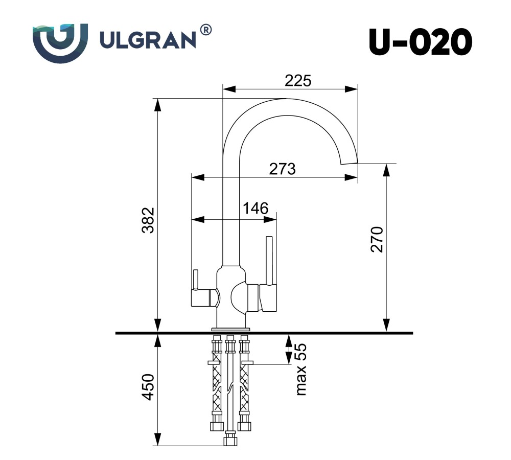 Смеситель для кухни Ulgran U-020-304 нержавеющая сталь