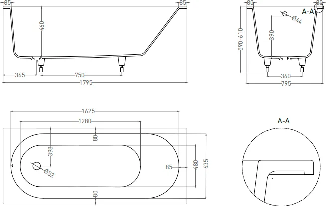 Salini Ornella Kit S-Stone ванна прямоугольная 180х80 102422M