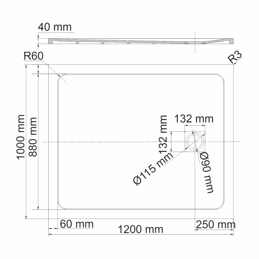 WasserKRAFT Rhin 44T10 душевой поддон из искусственного камня 120*100*4