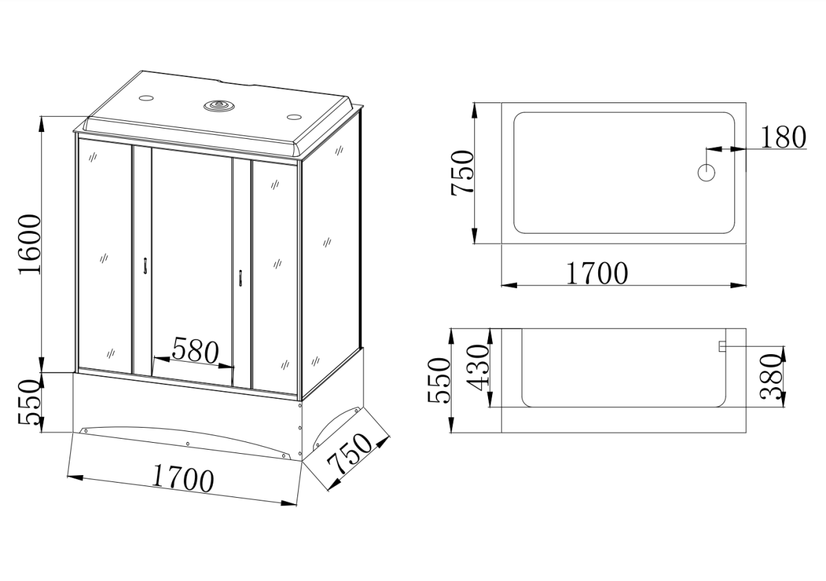 Душевой бокс Taliente TA-17075G 170х75