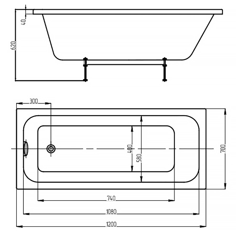 Ванна акриловая Azario BELLA 120*70 см, пристенная, прямоугольная, белый AV.0020120