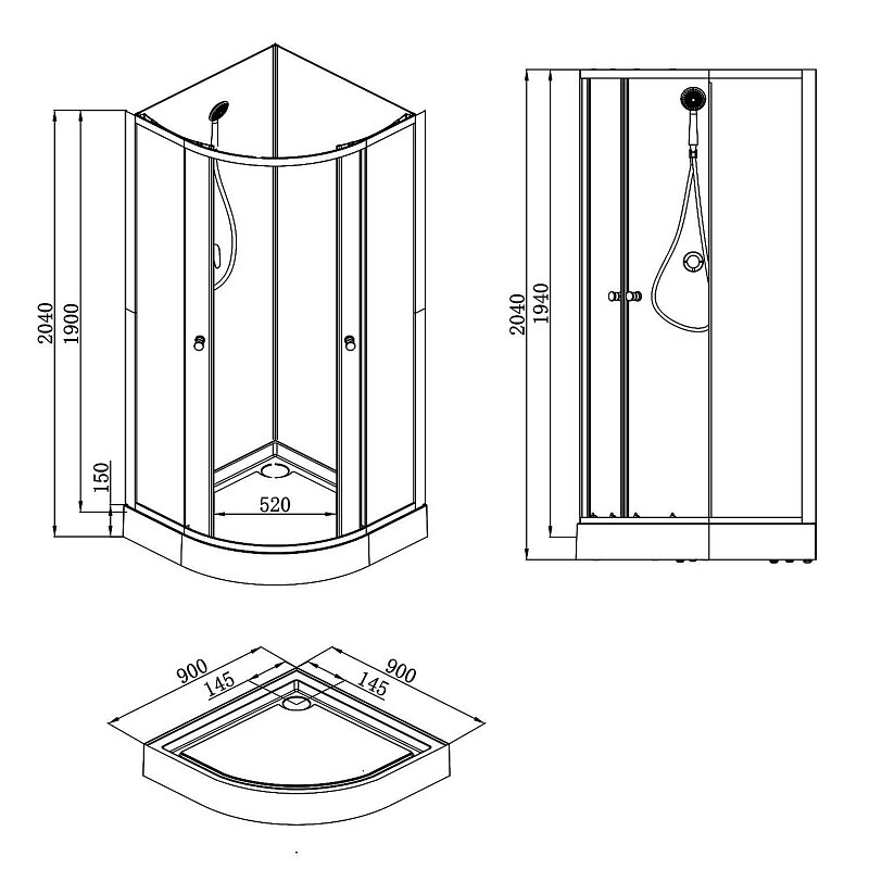 Душевая кабина Loranto NEO 90x90x(190+15) c низким поддоном 15см, прозрачное стекло 5 мм, профиль черный-матовый CS-21800BP