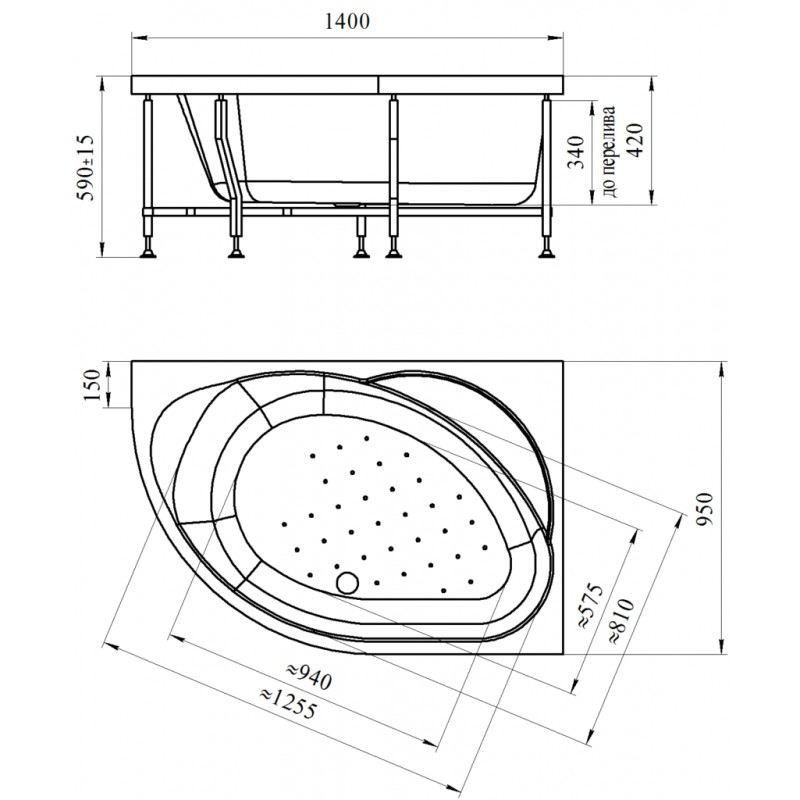 Wachter Мелани 140x95 см ванна акриловая асимметричная с гидромассажем и фронтальной панелью белая правая