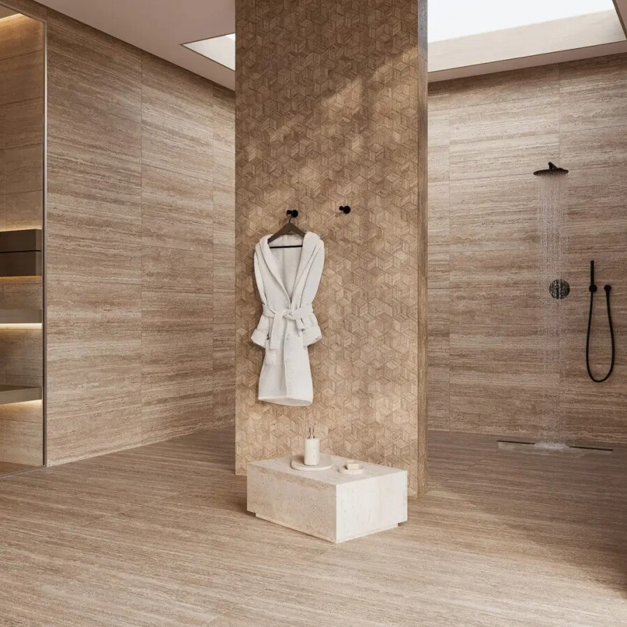 Керамическая плитка Декор Kerama Marazzi Прованс Про Травертин мозаичный микс матовый обрезной 34,5x37x0,9 KMD2MSM019BR
