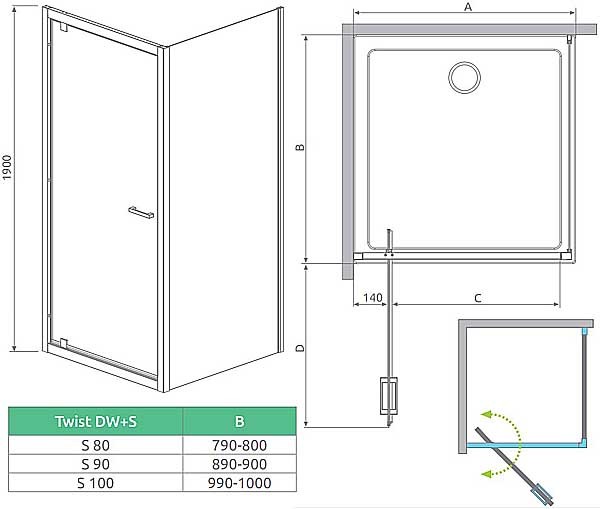 Radaway Twist DWJ 80 382001-01 Душевые двери 80*190