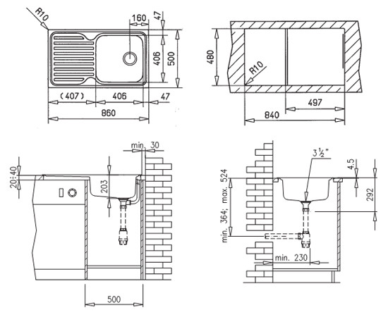 Teka Classic 1B 1D 10119056 Мойка для кухни полированная 86x50 см