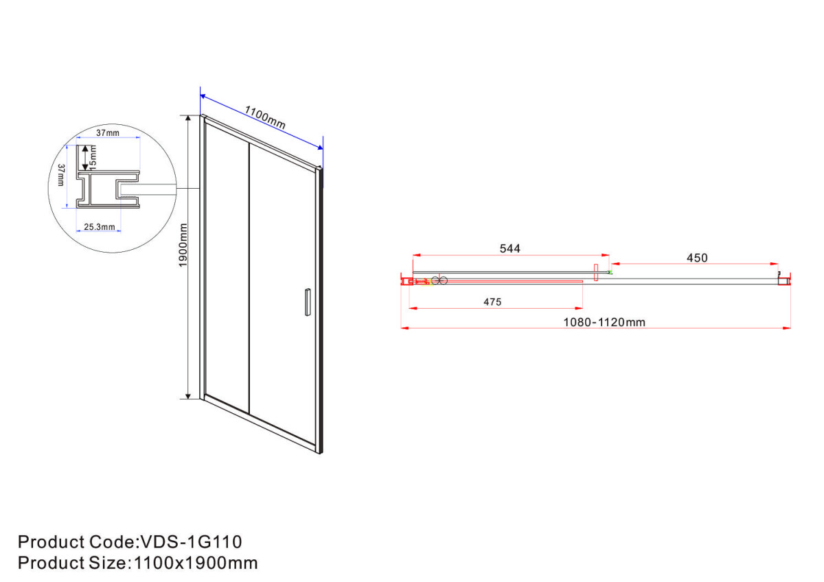 Vincea Garda душевая дверь VDS-1G110CH профиль хром, рифленое