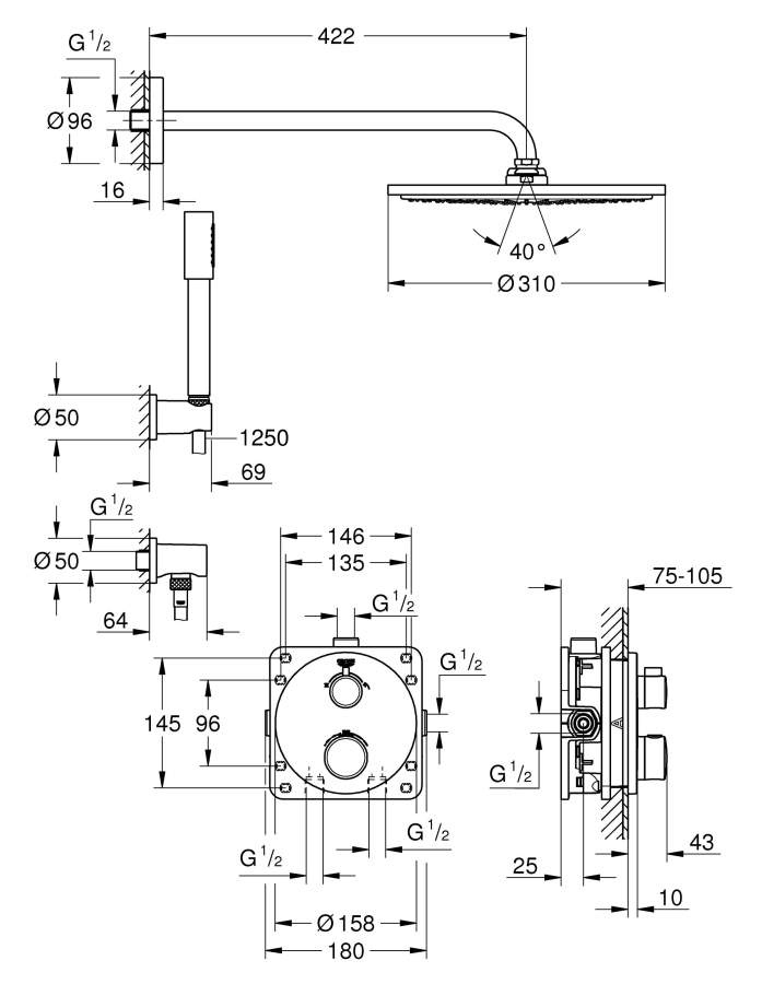 Grohe Grohtherm душевая система встраиваемая 34731000