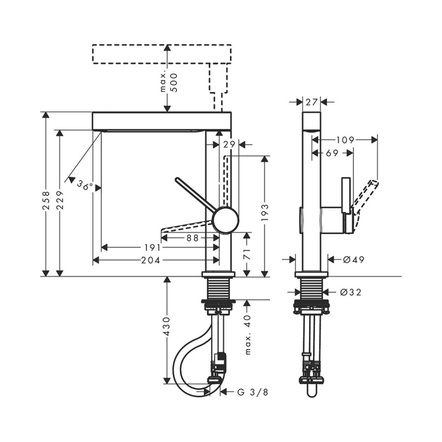 Hansgrohe Finoris Смеситель для раковины 230 с вытяжным душем 2jet, Push-Open, белый матовый 76063700